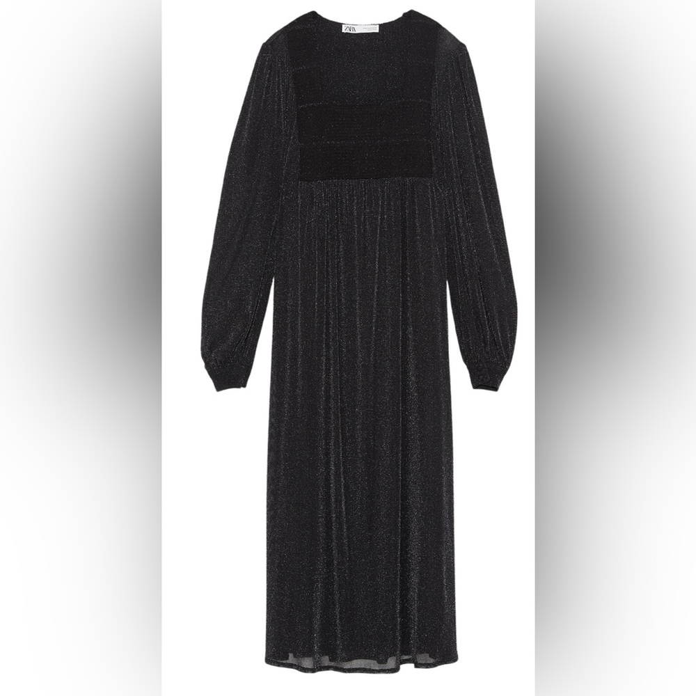 Zara Elegant Black Dress with Metallic Thread